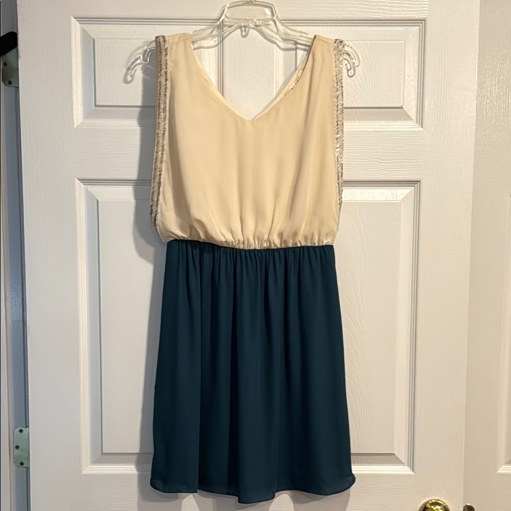 Cream and Teal Women's Dress